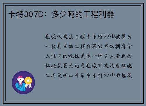 卡特307D:多少吨的工程利器