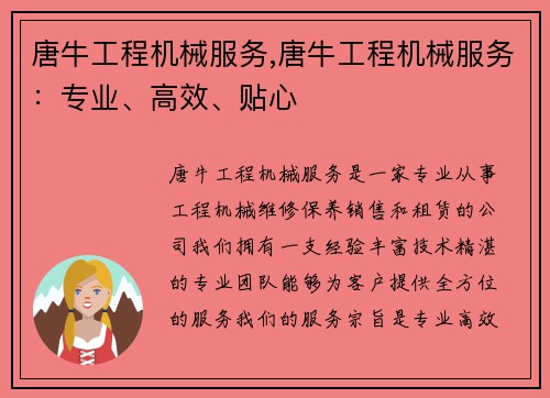 唐牛工程机械服务,唐牛工程机械服务:专业、高效、贴心 唐牛工程机械服务,唐牛工程机械服务:专业、高效、贴心